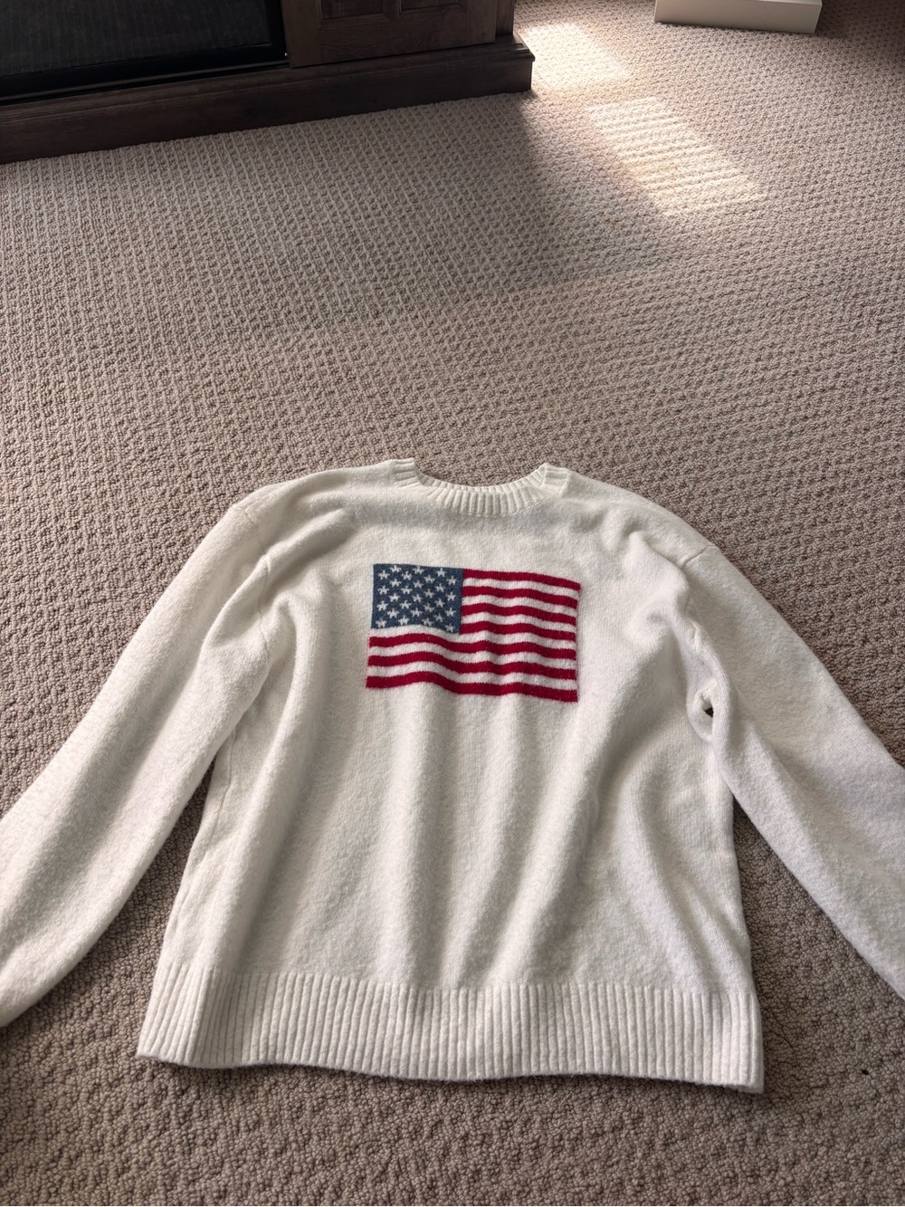 Hollister Cream Crewneck Sweater with Flag Motif